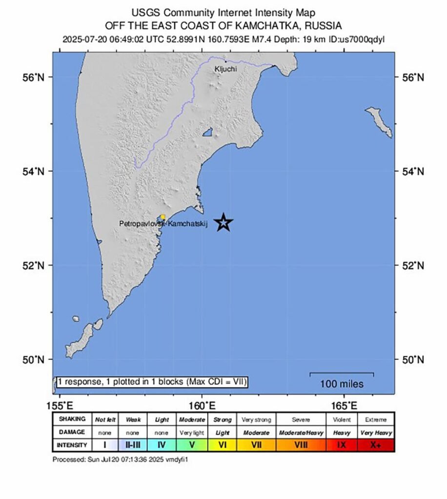 7.4-Magnitude Earthquake Strikes Off Russia’s Kamchatka Peninsula – Tsunami Alert Issued
 July 20, 2025
 Kamc