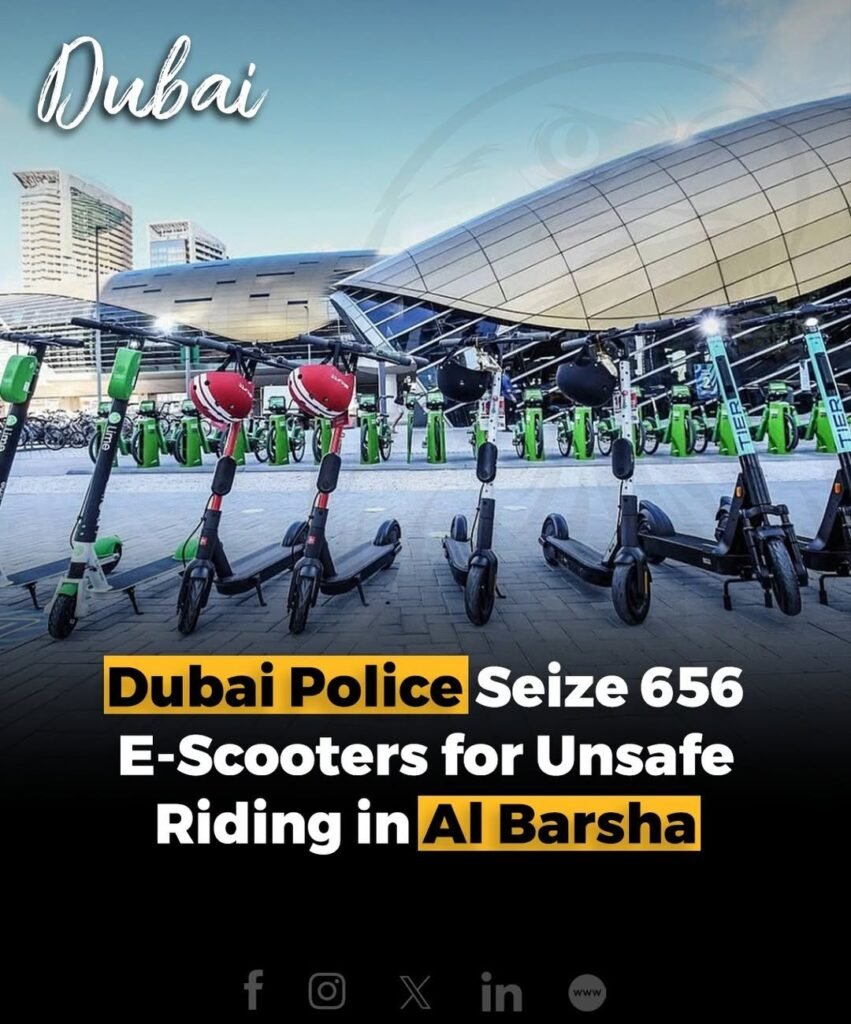 Dubai Police announced on Saturday that 656 scooters were confiscated in the Al Barsha area last year due to m