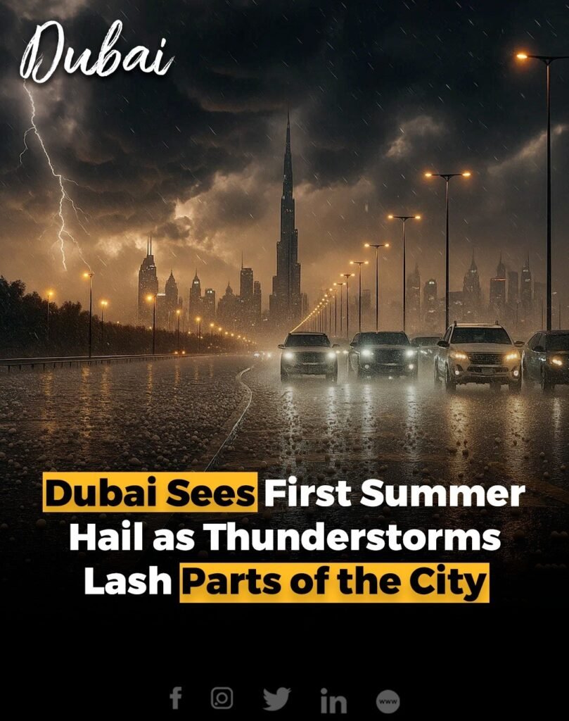 Dubai residents were treated to rare summer hail on Friday as heavy rain lashed parts of the emirate. The Nati