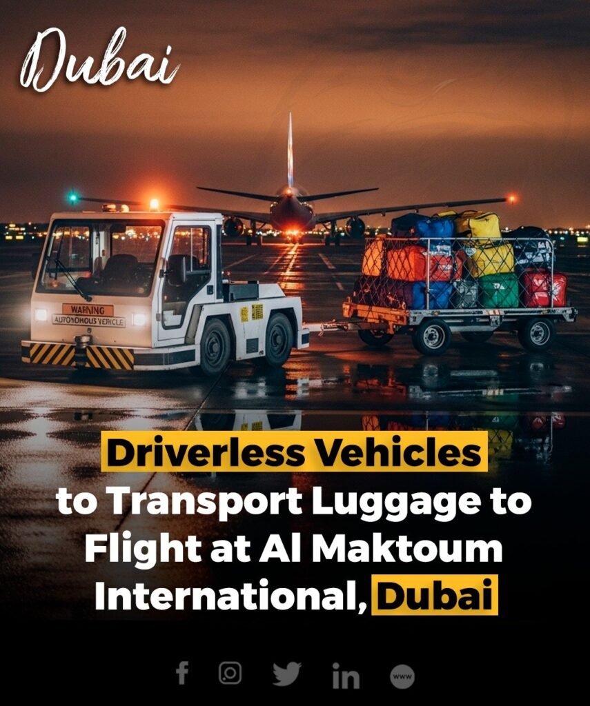 Dubai’s Al Maktoum International Airport (DWC) has rolled out a fleet of autonomous electric baggage tractors,