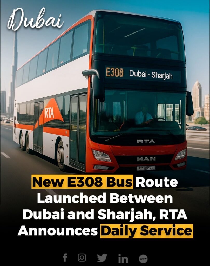 Dubai’s Roads and Transport Authority (RTA) has launched a new intercity bus route E308, connecting Stadium Bu