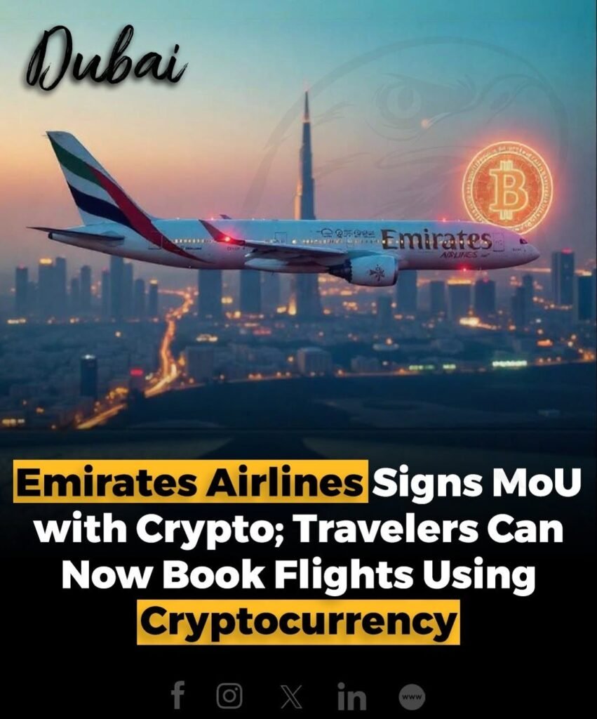Emirates Airlines has signed a Memorandum of Understanding (MoU) with a leading cryptocurrency platform, allow