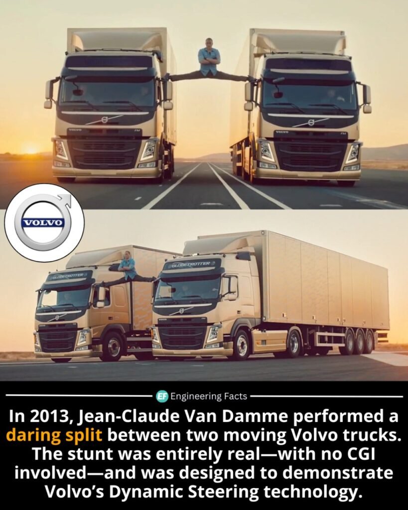 Filmed on a closed runway at sunrise in Spain, the 2013 Volvo Trucks commercial titled "The Epic Split" featur