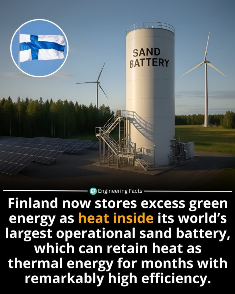 Finland just made a groundbreaking leap in green tech. In the town of Pornainen, a massive “sand battery” deve