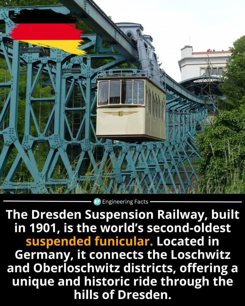 Hanging delicately from its elevated steel track, the Dresden Suspension Railway looks like a scene from a ste