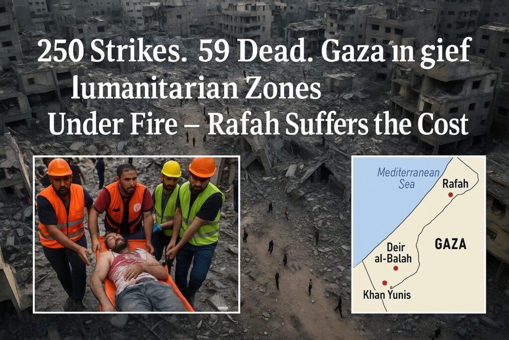 Israel Launches 250 Strikes Across Gaza, Killing Over 59 Including Aid Workers
 July 12, 2025
 Gaza Strip

 T