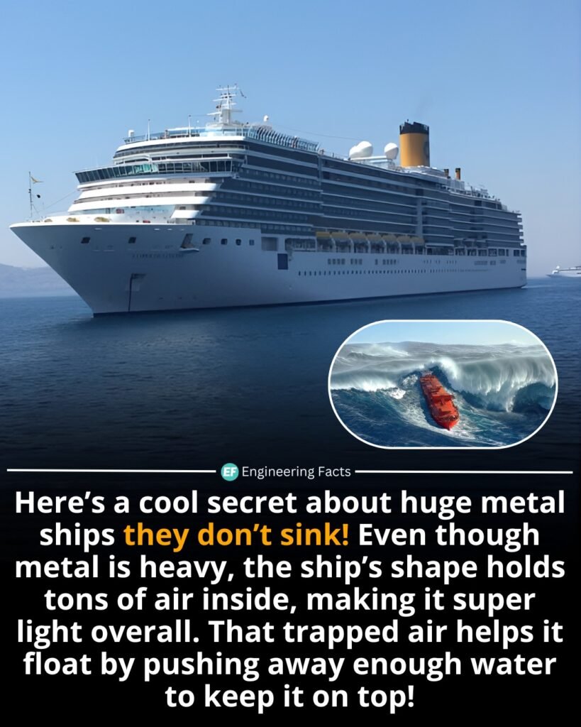 It’s all thanks to Archimedes’ Principle: when a ship displaces a volume of water that weighs more than the sh