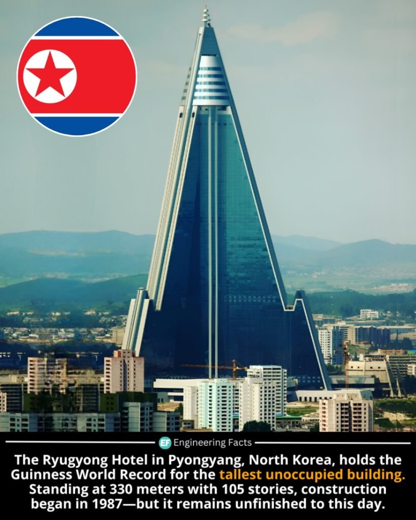 Rising ominously over Pyongyang’s skyline, the Ryugyong Hotel is both a record-holder and a haunting symbol of