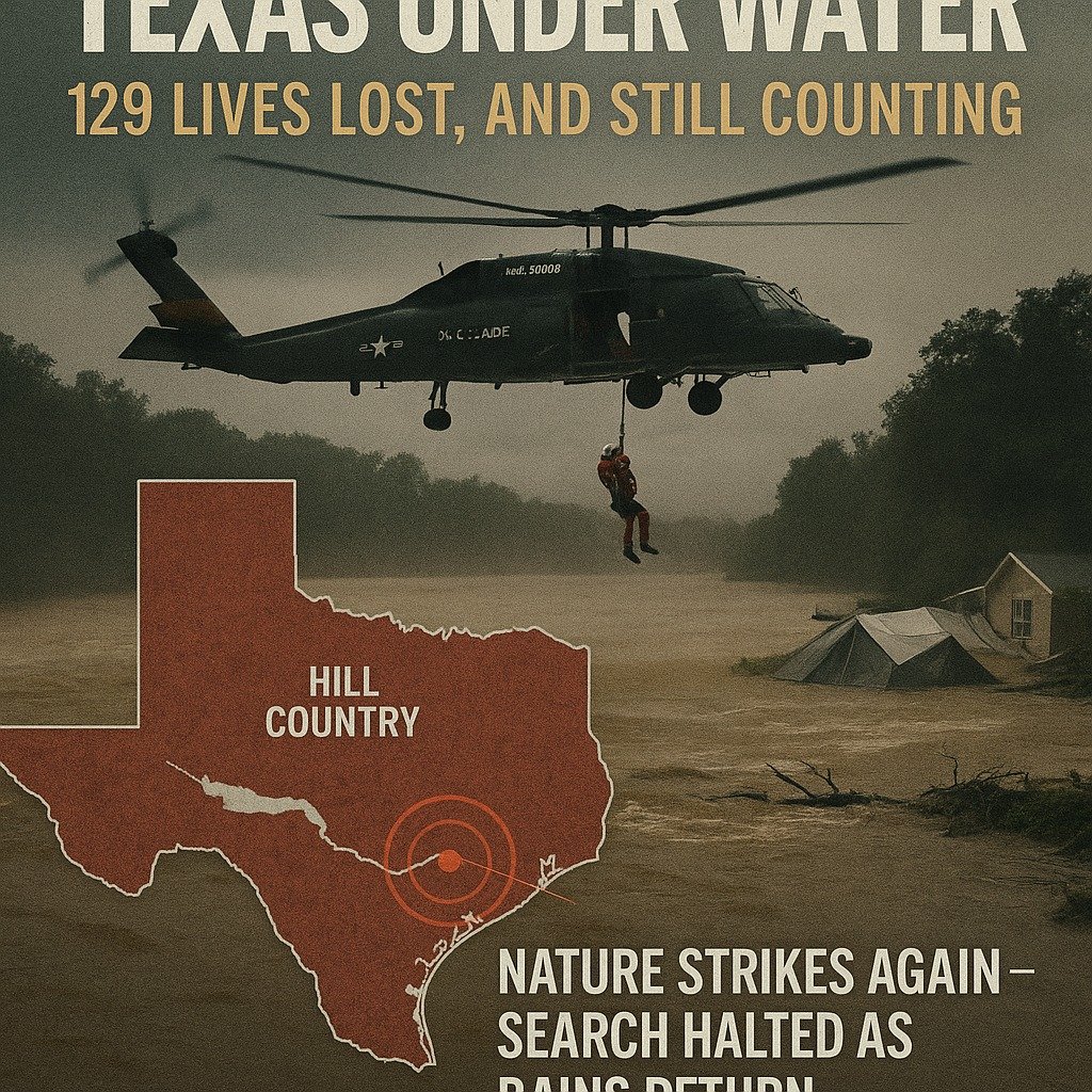 Texas Flood Crisis Deepens: 129 Dead, Search Operations Suspended Amid New Downpours
 July 13, 2025
 Hill Cou