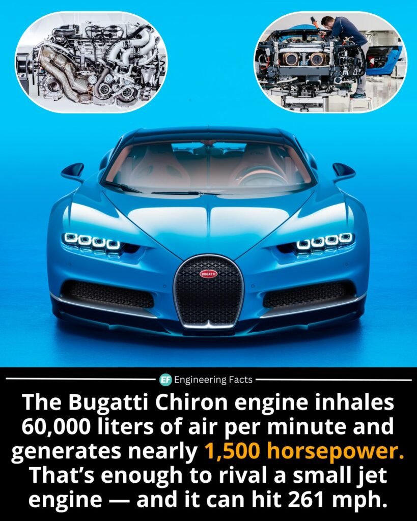The Bugatti Chiron, unveiled in 2016, is powered by an 8.0-liter quad-turbocharged W16 engine—a rare configura