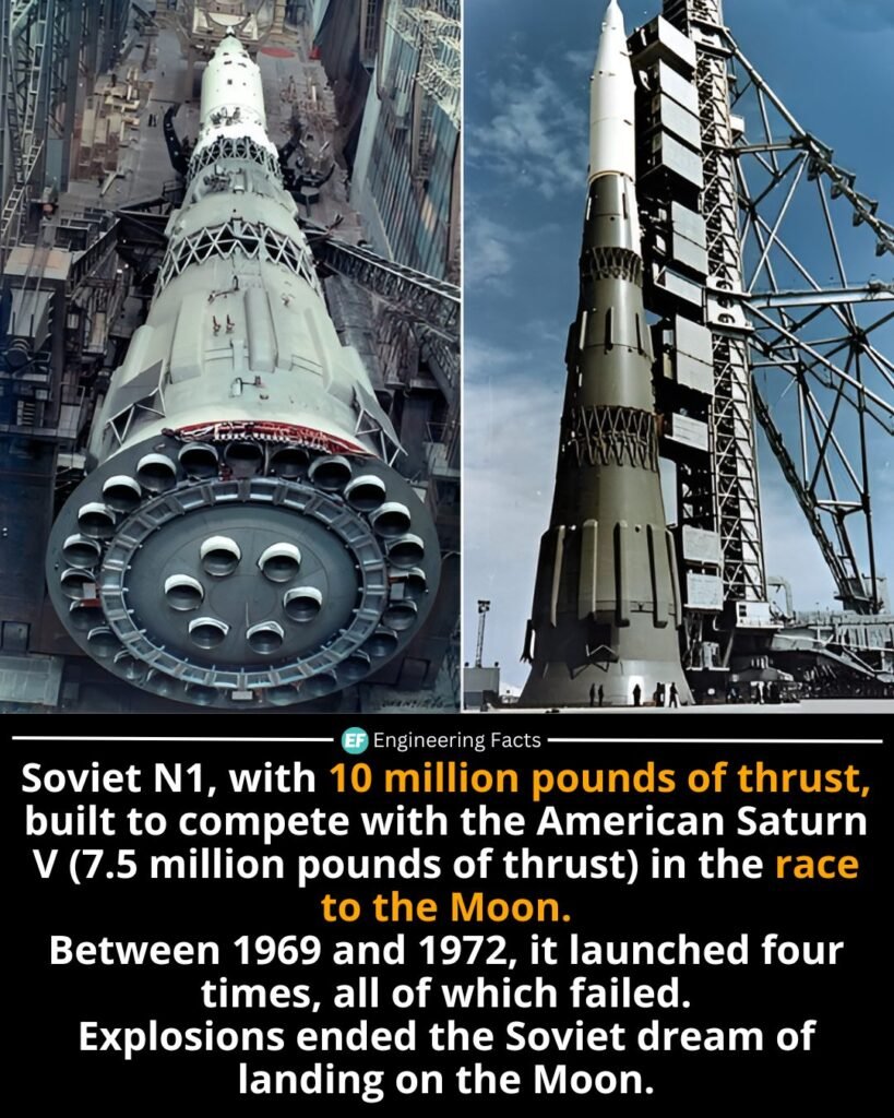 The Soviet N1 rocket was the USSR’s boldest shot at beating the U.S. to the Moon—an enormous launch vehicle wi