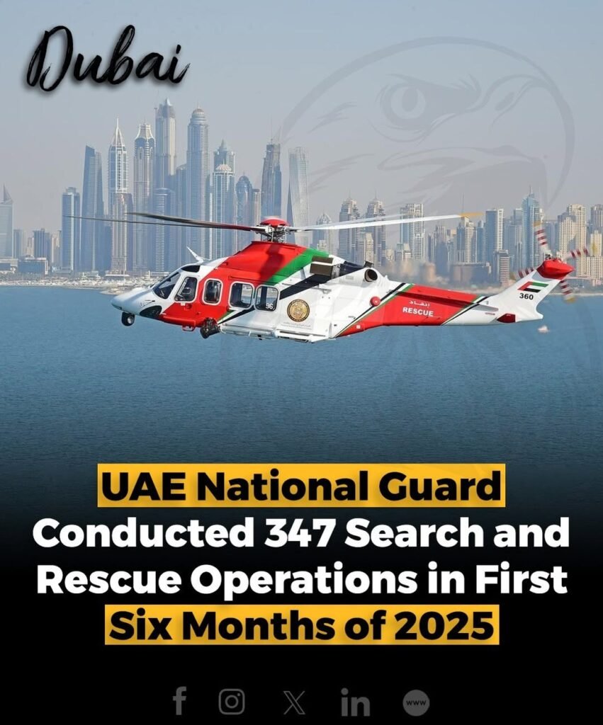 The UAE National Guard carried out 347 search and rescue operations in the first half of 2025, covering land a