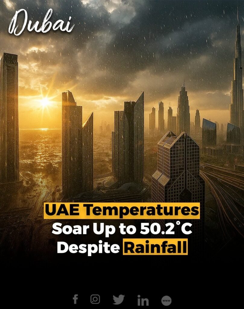 The UAE experienced extreme heat on Monday, with temperatures soaring to 50.2°C in Al Dhaid, Sharjah, accordin