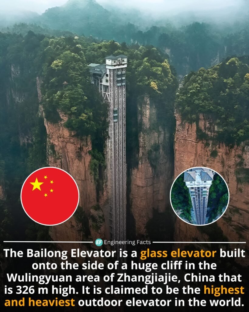 The World’s Tallest Outdoor Elevator Is Glued to a Cliff in China—And It’s Made of Glass.
Rising 326 meters (1