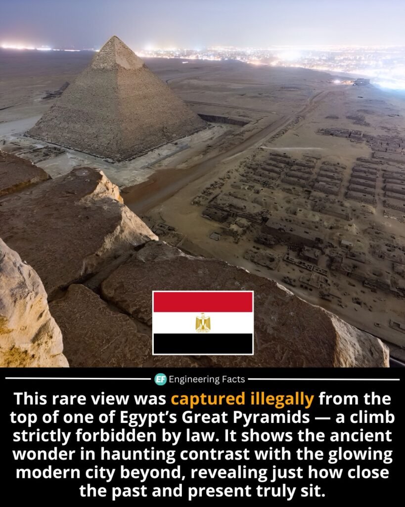 This extraordinary photo, taken from the summit of the Great Pyramid of Giza, offers a breathtaking but contro